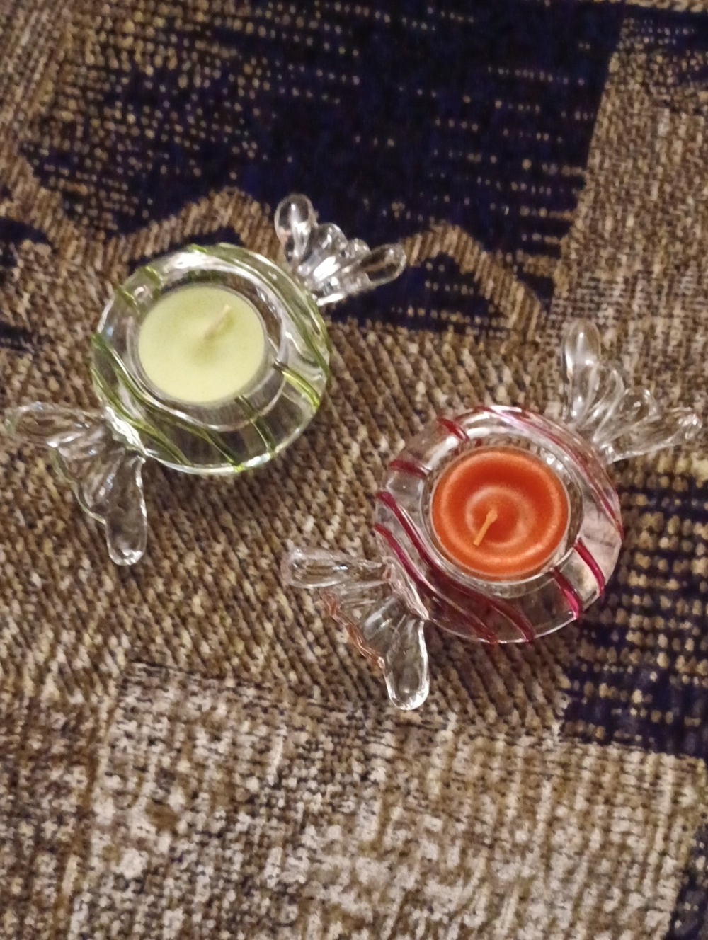 4/$60 PartyLite "Jollyville" Glass Candy-Shaped Tealights & Holders - Set Of 2